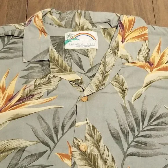 Paradise Found Hawaiian Shirt Men's Size M Green Floral Magnum PI Tom Selleck - Picture 2 of 4